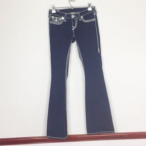 TRUE RELIGION 32” Inseam dark blue flare leg jeans